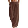 Rapbin Pantaloni Lino da Donna, Estivi, Larghi, con Elastico in Vita, Leggeri, con Tasche, vestibilità Ampia, Colore caffè S