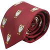 King & Priory Cravatta Gufo Ricamato Rosso Borg, Borgogna, Taglia unica