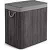 Massido Cesto portabiancheria a 3 scomparti, 150 l, con coperchio e sacco per la biancheria, in bambù, colore grigio, 61 x 62 x 42 cm