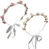 UJBVCX 2 Pezzi Fiori Corona Fascia Capelli, Corona di Fiori, Fasce del Fiori, per Donna Ragazza, Matrimoni Feste Spiaggia (Rosa Beige)