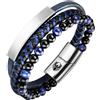 SHIEAGLELD Bracciale da uomo in pelle Braccialetti da uomo con fibbia magnetica in acciaio inossidabile e scatola per gioielli, bracciale esclusivo per idea regalo da uomos