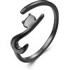 Qings Anelli Donna Anello Gatto, Argento Sterling 925 Anello Regolabile Aperto Nero Gatti Semplice Anelli Animale, Carino Gioielli Regalo di Compleanno per Ragazza e gli Amanti dei Animali