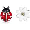 Qings Orecchino Fiore Coccinella Donna in Argento Sterling 925 Orecchino Animale Fiore Margherita Orecchini Asimmetrici Cartilagine Carino Mini per Donne Ragazze Adolescenti