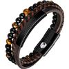SHIEAGLELD Bracciale da uomo in pelle Braccialetti da uomo con fibbia magnetica in acciaio inossidabile e scatola per gioielli, bracciale esclusivo per idea regalo da uomos