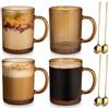 Anhow Tazze Colazione con Cucchiaio, 4 Pezzi Tazzine Caffe Vetro 350 ml Tazze Cappuccino Bicchieri Acqua Vetro per Latte, Caffè, Avena, Yogurt, Fiocchi D'avena - Oro