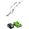 Greenworks 24V Sega ad Asta e Tagliasiepi ad Asta 2 in 1 a Batteria, con Tracolla, Barra della Sega ad Asta 20cm, Lame Tagliasiepi ad Asta a Doppia Azione 51cm, Batteria 4Ah e Caricabatterie G24PSHK4