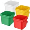 Mifoci 4 secchi in plastica quadrati da 1,5 litri, con manico, per la pulizia della casa, per conservare bestiame e lavare l'auto (rosso, giallo, bianco, verde)