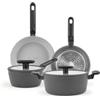 H&H by Bruno Barbieri - Batteria di Pentole Explore, 6 Pezzi - Alluminio con Rivestimento Antiaderente, Padelle e Casseruole, Coperchio in Vetro con Silicone, Adatta a Tutti i Piani Cottura