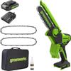 Greenworks 24V Mini motosega 10cm a batteria senza filo alimentata da una batteria da 2Ah+ Greenworks Catena motosega 2 pack per 4-Inch (10cm)