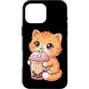 Kawaii Boba Tea Japan Otaku Bubble Milk Custodia per iPhone 16 Pro Max Gatto Bere Boba Tea Kawaii Bubble Milk Tea Lover Tapioca