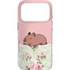 Animal Print Cute And Fun Custodia per iPhone 17 Pro Lazy Capybara Sleepy Floral Rosa Pastello Elegante Rosa