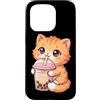 Kawaii Boba Tea Japan Otaku Bubble Milk Custodia per iPhone 15 Pro Gatto Bere Boba Tea Kawaii Bubble Milk Tea Lover Tapioca