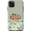 Animal Print Cute And Fun Custodia per iPhone 11 Pro Max Sleepy Floreale Verde Pastello Elegante Rosa Lazy Capybara