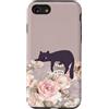Animal Print Cute And Fun Custodia per iPhone SE (2020) / 7/8 Lazy Cat Floral Taupe Pastel Beige Marrone Rose