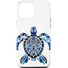 Ocean Aesthetic Decor Custodia per iPhone 12 Pro Max Tartaruga Tribale Motivi Polinesiani Blu Ornamentale