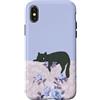 Animal Print Cute And Fun Custodia per iPhone X/XS Rose floreali blu pastello Lazy Cat Sleepy