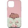Animal Print Cute And Fun Custodia per iPhone 12 mini Lazy Capybara Sleepy Floral Rosa Pastello Elegante Rosa