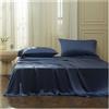 GBHMJU Lenzuolo Sopra Piano in Raso Singolo Matrimoniale 170x230cm 230x250cm 250x250cm in Seta Lavata Delicato Sulla Pelle Liscio Come la Seta(Navy blue,230x250cm+48x74cm x2)