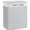 SONGMICS Cesto Portabiancheria, 100 L, Cesta per il Bucato a 2 Scomparti, in Bambù, Coperchio e Maniglie, Pieghevole, Sacchetto Estraibile e Lavabile, Lavanderia, Camera da Letto, Grigio LCB064G03