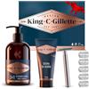 King C. Gillette Idea Regalo Uomo con Rasoio di Sicurezza, 5 Lamette di Ricambio, Gel e Detergente Viso Barba, Confezione Regalo Set Barba Uomo Professionale