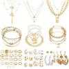 JSTHHTT 60 Pezzi Oro Parure Gioielli per Donna, Gioielli Oro Per Donne Ragazze, oOro Collana Dorata Set Bracciali e Bigiotteria, per Donne Ragazze Uso Quotidiano e Occasioni Festive Gioielli