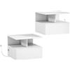 HOMCOM Set 2 Comodini Sospesi: Stazione di Ricarica, Cassetto, Scaffale, Bianco | Aosom Italy