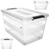 KADAX - Scatola portaoggetti con coperchio, scatola per giocattoli, robusto contenitore in plastica con chiusura a scatto, contenitore di stoccaggio (Trasparente, 55 L)