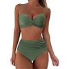 HTTDSLF Costume Donna Due Pezzi Bikini Set, Due Pezzi Vita Alta Controllo Addominale Bikini Sexy Scollo a V Push Up Costumi Design, Sexy Brasiliana Beachwear Regolabile Costume da Bagno, L
