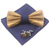 Cyriacus Papillon Legno Uomo Fazzoletto Gemelli Set Papillon Matrimonio Business Lavoro Laurea Festa Blu scuro
