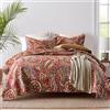 ENASAL Set di biancheria da letto reversibile, in cotone, con motivo cachemire floreale (rosso, queen size)