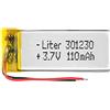 Liter energy battery Batteria 301230 LiPo 3.7V 110mAh 0.407Wh 1S 5C Liter Energy Battery per l'elettronica Ricaricabile Telefono Portatile Smartwatch Orologio GPS - Non adatto per Radiocomando 32x12x3mm (110mAh|301230)