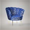EffeZeta Poltrona Orel in velluto blu con fantasia oro Arya Gold 24 bordo blu e piedini oro