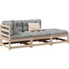 Vidaxl Set Divani Giardino 3 pz con Cuscini in Legno Massello di Pino