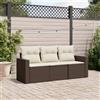 Vidaxl Set Divano da Giardino 3 pz con Cuscini Marrone in Polyrattan
