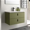 EffeZeta Mobile bagno sospeso Invicta con due cassetti colore verde oliva e maniglie nere 60x45x48 cm.