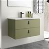 EffeZeta Mobile bagno sospeso Invicta con due cassetti colore verde oliva con maniglie nere 80x45x48 cm.