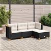 Vidaxl Set Divani da Giardino 4 pz con Cuscini Nero in Polyrattan