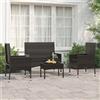 Vidaxl Set Divani da Giardino 4 pz con Cuscini Nero in Polyrattan