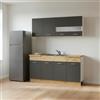EffeZeta Cucina monoblocco 160 cm Erika in colore grigio matera e rovere con fianchi bianchi