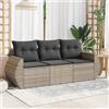 Vidaxl Set Divano da Giardino 3pz con Cuscini Grigio Chiaro Polyrattan