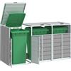 Vidaxl Copribidone con Ruote per 3 Bidoni Grigio 216x81x115 cm Acciaio