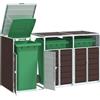 Vidaxl Copribidone con Ruote per 3 Bidoni Marrone 216x81x115cm Acciaio