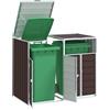 Vidaxl Copribidone con Ruote per 2 Bidoni Marrone 144x81x113cm Acciaio