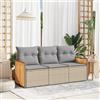 Vidaxl Set Divano da Giardino 3 pz con Cuscini Beige in Polyrattan