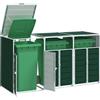 Vidaxl Copribidone con Ruote per 3 Bidoni Verde 216x81x115 cm Acciaio