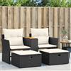 Vidaxl Divano da Giardino 2 Posti con Sgabelli Nero in Polyrattan