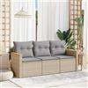 Vidaxl Set Divano da Giardino 3 pz con Cuscini Beige in Polyrattan