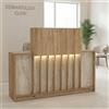 EffeZeta Bancone Reception Davis 150 cm. in colore rovere e frontale travertino con listelle verticali e illuminazione LED