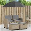 Vidaxl Divano Giardino 2Posti Ombrellone e Sgabelli Beige Polyrattan