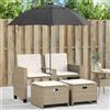 Vidaxl Divano Giardino 2Posti Ombrellone e Sgabelli Beige Polyrattan